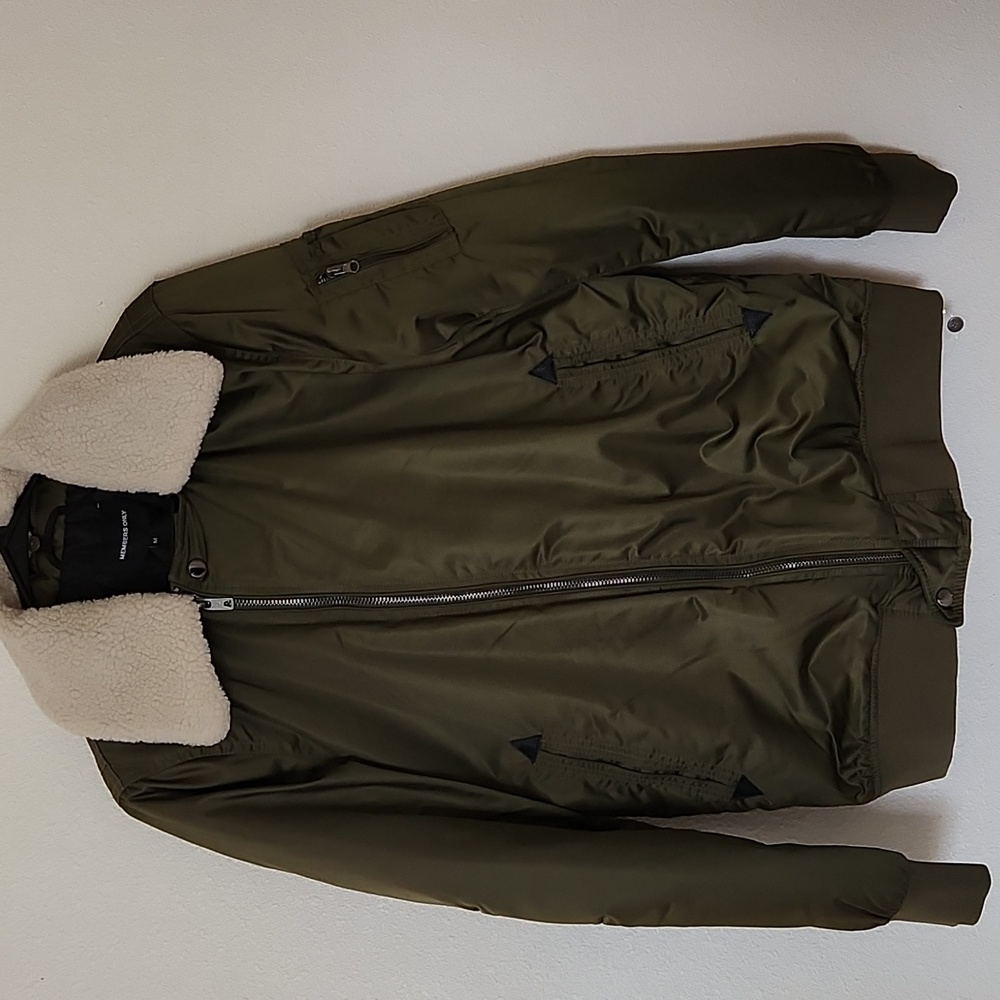 Members Only Asymmetrical Bomber Jacket W/Detachable Faux Fur Collar